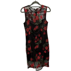 calvin klein black dress with embroidered flowers Calvin Klein Black Embroidered Floral Scuba Sheath Dress, Size 8